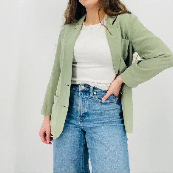 vintage sage green 100% silk button down blazer minimalist size 2 / S / XS - Picture 9 of 10